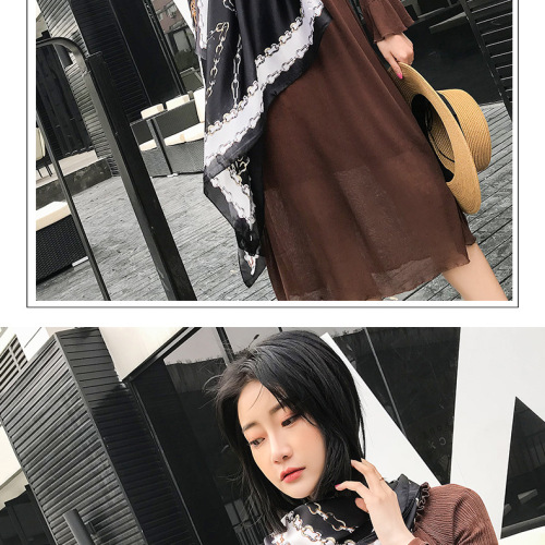 秋冬絲巾女仿真絲綢緞面披肩沙灘圍巾